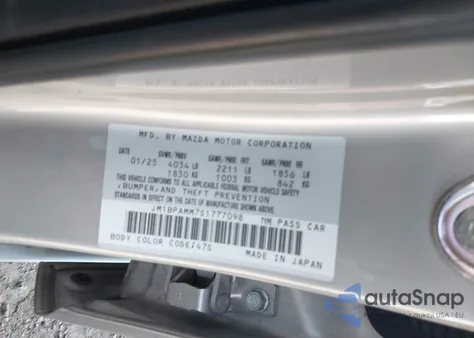 2025 Mazda Mazda3 2.5 S Preferred из США, поврежденный, VIN JM1BPAMM7S1777098